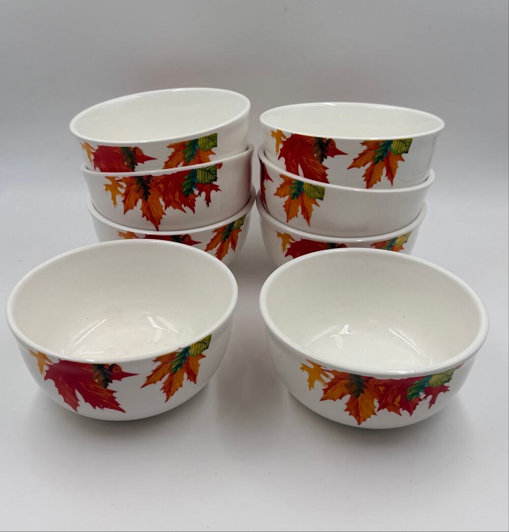 Royal Norfolk Autumn Leaves Bowls Set of 8 Fall Thanksgiving 6” Cereal Soup